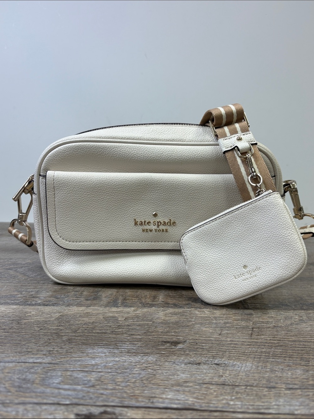 Kate Spade New York Rosie Pebbled Leather Flap Camera Bag Cream